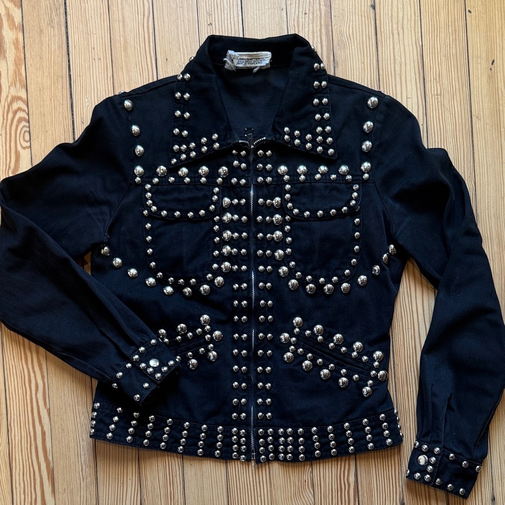VTG Roncelli 70s Studded denim zip jacket black and silver